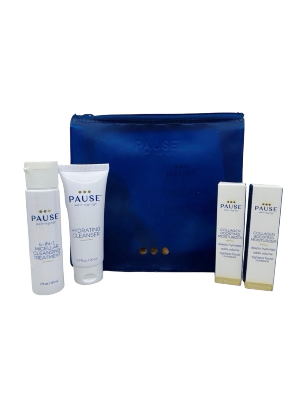 PAUSE Well-Aging Travel Skincare Regimen - Micellar Water, Cleanser, Moisturizer